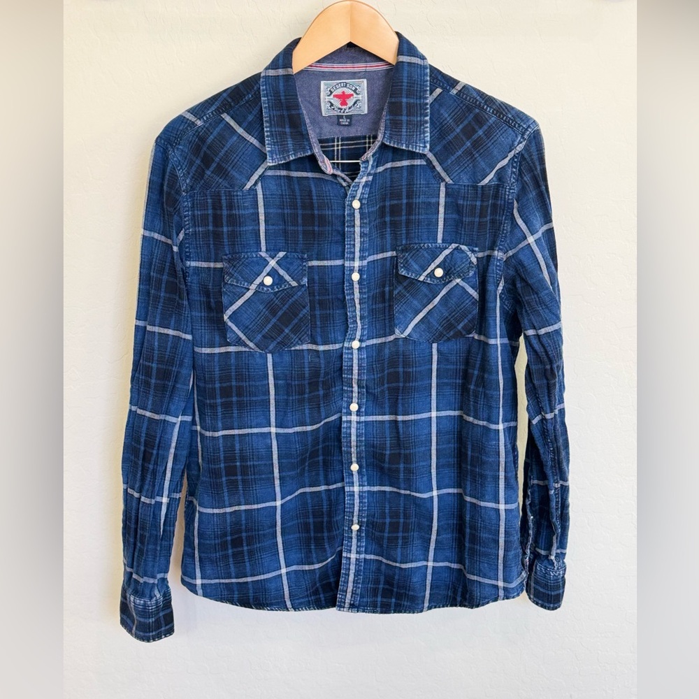 Desert Son Men's Blue Plaid Long-Sleeve Button-Down Shirt Large